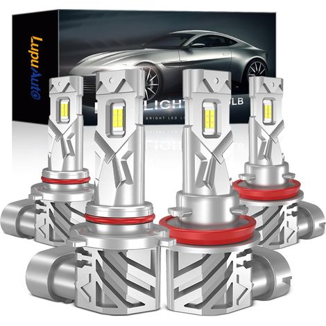 H11 + 9005 LED Bulb, 18000 LM 6500K White LED Headlight, 1:1 Size Replaces Halogen and Xenon Lamp, IP68 Waterproof, Plug and Play, Kit of 2 Pieces 9005 + 2 x H11 (1/5)
