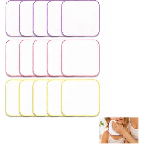 Gants de toilette bébé en coton bio mini, 15 pièces, 16x16 cm, réutilisables, bords colorés (1/5)