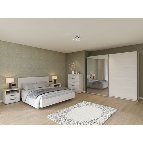 Chambre adulte complète contemporaine chêne clair Lolita