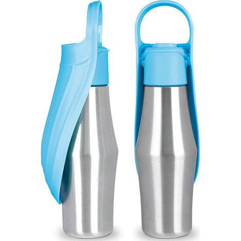 Bouteille d'eau pour Chien 750ML, Gourde Chien Promenade, Isotherme Bouteille d'eau, Pliable, Portable Acier Inoxydable 304 Bol d'eau Chat, pour Le Camping Le Randonnée (Bleu Clair, 750 ML) (1/5)