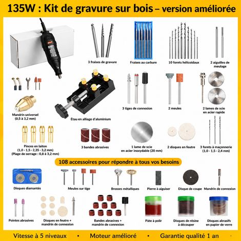 Mini meuleuse électrique 135W kit sculpture sur bois et noyaux 135w middot 135ww réf 500 g – Livraison gratuite