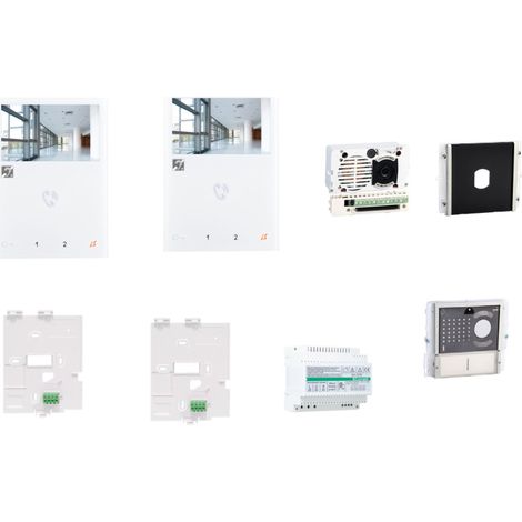 Kit visiophonie 2 logements 2 moniteurs main-libre + étriers + module 2 BP + façade noire T25 cablage 2 fils IKALL COMELIT (1/5)