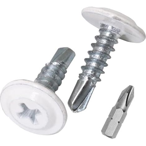 Lot de 150 vis autoforeuses peintes 4,2 x 16 mm, tête de réglage modifiée Vis à tôle Tête gaufrée (150, Blanc Pur) (1/5)