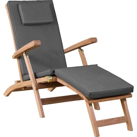 deVries WOODIE Deckchair Liegestuhl aus Teakholz inkl. Polster grau 60x170x93cm (1/2)
