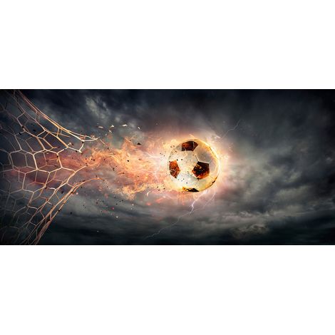 Papier peint panoramique Foot / Football - Ballon de foot en feu - 130 cm x 60 cm (1/2)