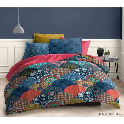 Parure de couette 3 Pièces réversible 260 x 240 cm King Size "Colorado" Coton Pur -  - (1/2)