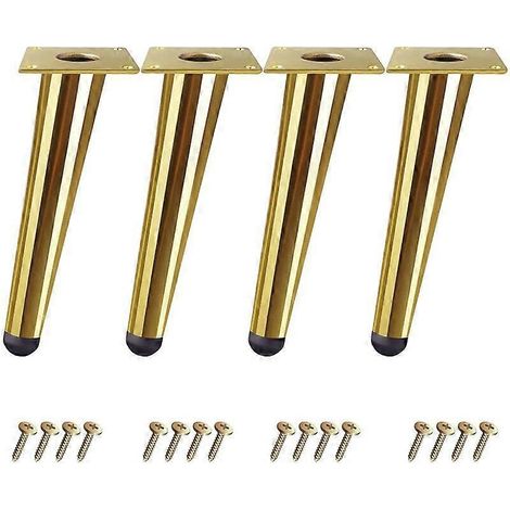 Ensemble de pieds de table dorés (4 pièces) pieds de meubles coniques et angulaires de 10 cm, adaptés aux lits, armoires, chaises, avec vis. (1/5)