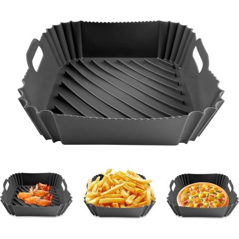Moule Silicone Air Fryer, Réutilisable Accessoires pour Friteuse à Air, Carré Panier Friteuse en Silicone, Anti-Adhésive Doublures de Pot pour Airfryer, Micro-Ondes, Moule à Gâteau