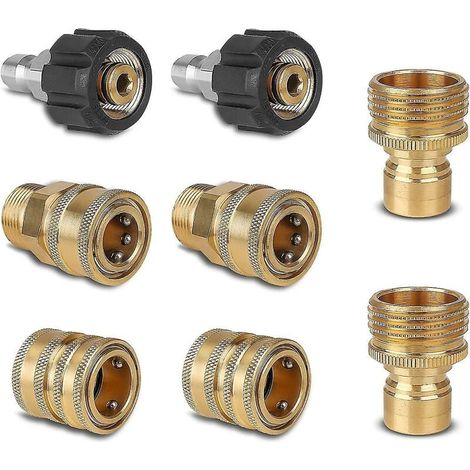 Juego de adaptadores para hidrolavadoras, conectores de manguera de desconexión rápida, acopladores de latón de M22-14 giratorios a conexión rápida de 3/8", conector macho de 3/4" a liberación rápida (1/5)