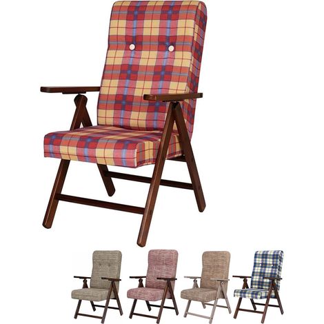 Poltrona Molisana con schienale reclinabile in 4 posizioni, struttura in legno di faggio con braccioli - Misura 61x67x108 cm - Colore Bordeaux Scozzes
