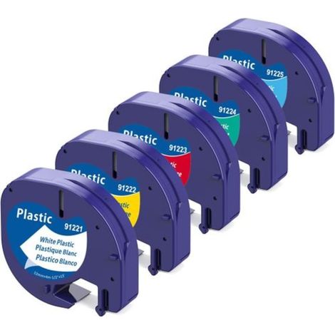 Lot de 5 étiquettes étiquetées, pour Dymo LetraTag, 12 mm x 4 m, multicolores (1/5)