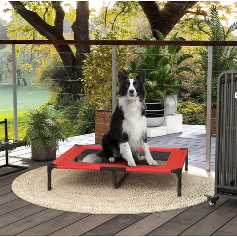 Letto rialzato per cani 92 x 76 x 18 cm, outdoor, traspirante, rosso OKMYHOME (1/5)