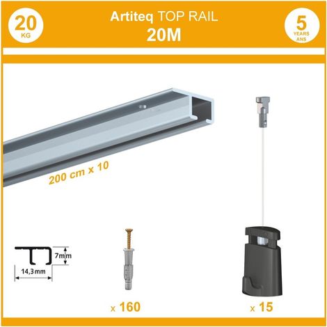 Pack 20 mètres cimaise Top Rail couleur Aluminium anodisé - Cimaise rail plafond pour suspension cadres et tableaux (1/5)