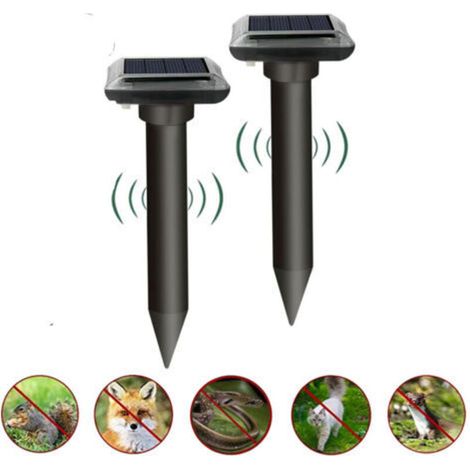 Lot de 2 répulsifs anti-rats répulsifs solaires à ultrasons pour animaux en plein air