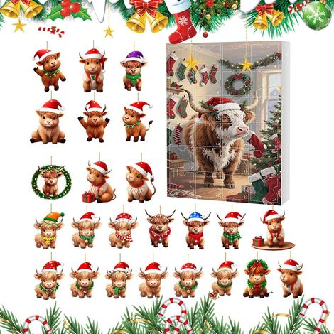 Calendrier de Noël vache compte à rebours - Décoration 2D - Compte à