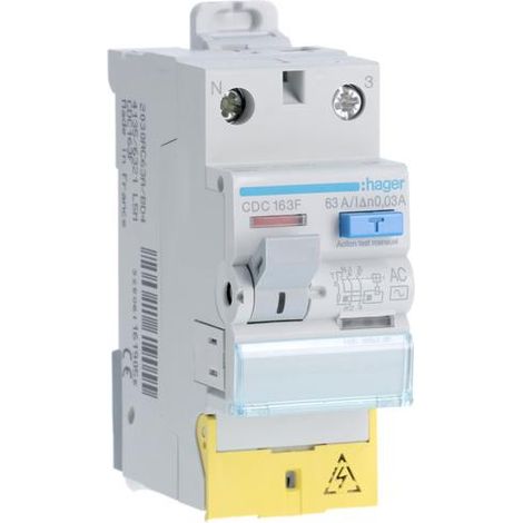 Hager – Interrupteur différentiel 1P+N 63A 30mA type AC – Protection contre les courants de fuite – Fixation rail DIN – IP20