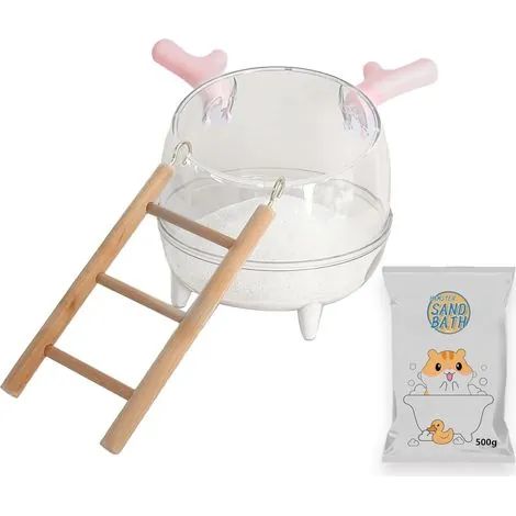 Bac à sable pour bain de sable, bol en plastique facile à nettoyer, maison de bain pour petits animaux avec sable et escaliers, accessoire de cage pour gerbilles syriennes et hamsters - Rose (1/3)