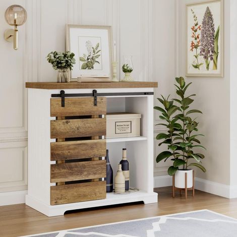 Sideboard mit Schiebetür und verstellbarem Regal, Vintagebraun+Weiß (1/5)