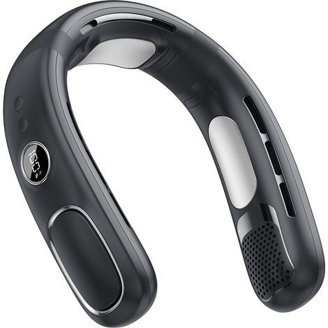 Ventilateur de Cou Portable - Tendance Cadeau Mains Libres - Sans pales 360° écran numérique - Intérieur extérieur léger - Noir (1/4)