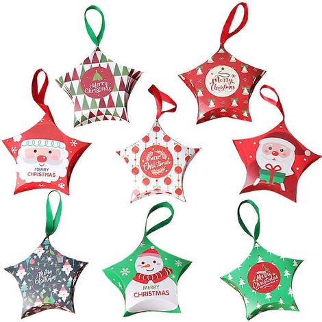lot de 16 boîtes cadeaux de Noël en papier, en forme d'étoile, pour bonbons (rouge et vert)-12x12x4cm-Red