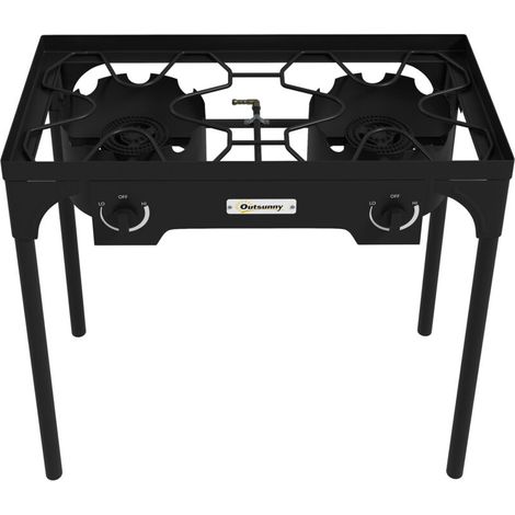Brûleur de camping 2 feux propane portable 150 000 BTU/h, réchaud extérieur avec pieds amovibles, cuisson gaz haute performance, métal moulé robuste. (1/5)