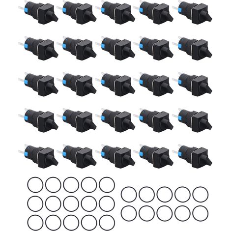 25 Pièces Bouton de Sélecteur Rotatif 2 Positions Auto-verrouillant Carré 16mm Kit avec Lumière Rouge (1/5)