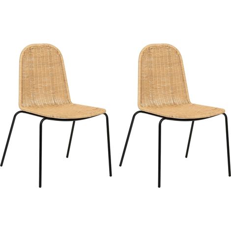 Esszimmerstuhl 2er Set ROXTON Rattan Naturfarben