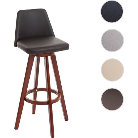 Tabouret de bar HWC-C43, tabouret de bar tabouret de comptoir, bois simili cuir pivotant  taupe