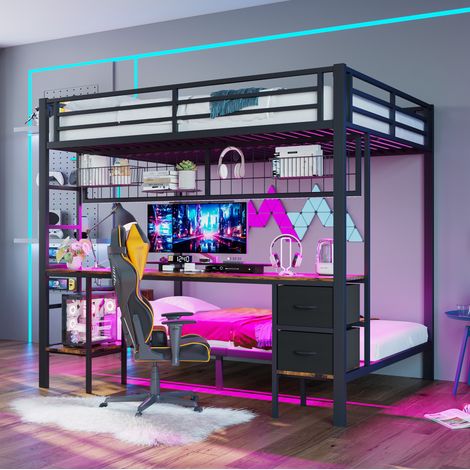 lit mezzanine rangement bureau 140x200 en métal noir OKMYHOME (1/5)