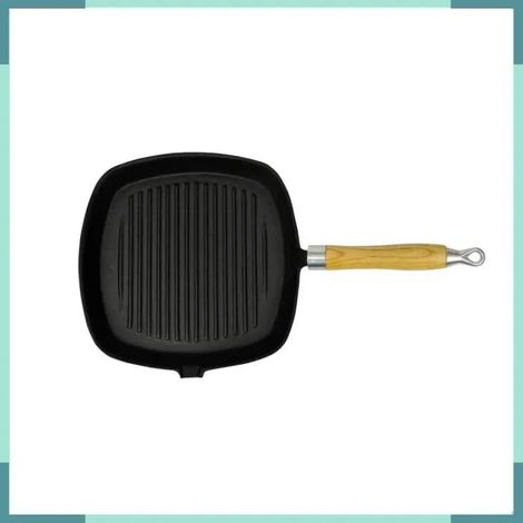 ASHATA Poêle de grill Fonte avec poignée en bois 20 x 20 cm -FHE50125 (1/4)