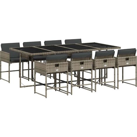 vidaXL Set da Pranzo da Giardino 9 pz con Cuscini in Polyrattan Grigio