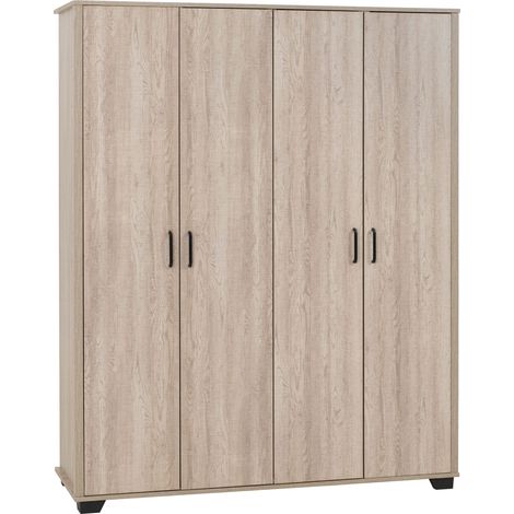 Oliver 4 Door Wardrobe - L52 x W153 x H190 cm - Light Oak Effect (1/5)