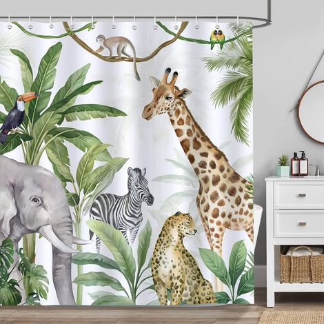 1 Rideau de douche, Design safari animaux, Tissu polyester imperméable, Anti moisissure, Pour salle de bain (1/5)