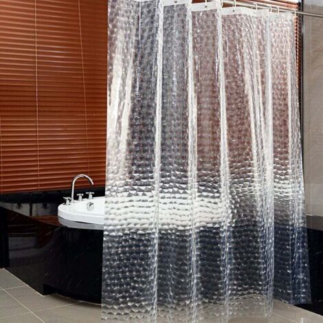 Rideau de Douche Transparent, 180x200cm 3D Rideau Douche Salle de Bain PEVA Anti-moisissure Antibactérien Imperméable Lavable avec 12 Anneaux Crochets pour Baignoire, sans PVC