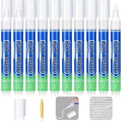 Stylo Joint Carrelage Blanc, 10PCS Stylo de Carrelage à Coulis, Imperméable Marqueur Joints, Rénovateur de Coulis Blanc pour Salle de Bain, Cuisine, Carrelage, Sol (1/5)