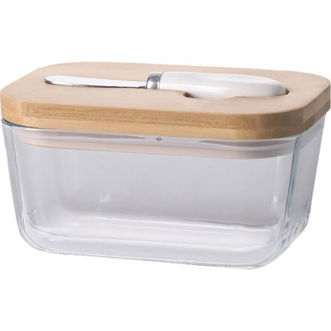 Bardusch-Beurrier en verre avec couvercle en bambou et couteau, fermeture hermétique pour une fraîcheur optimale, grand beurrier pour beurre des côtes est et ouest, beurrier en verre de qualité supéri (1/5)