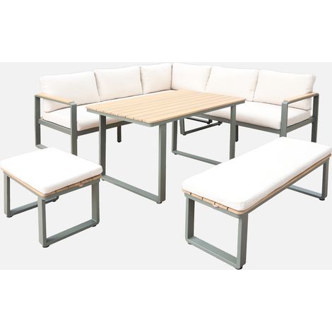Conjunto de jardín en madera de acacia y aluminio de 8 plazas