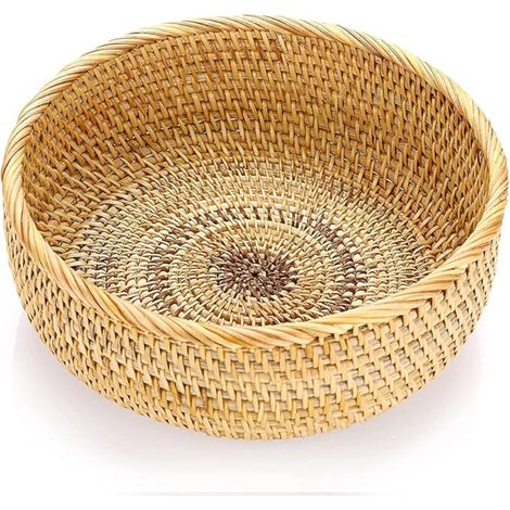 Panier de fruits plateau tissé en rotin panier de service support de rangement pour cookies, pain ,fruits (rond,26CM) (1/5)