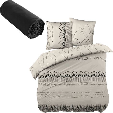 Parure de couette 240x220 BERBERE et drap housse 200x200 NOIR (1/5)