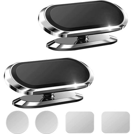 (Argent + Argent)2Pcs Supports Magnétiques Pour Voiture 360 degrés Rotation Aimantée Pour Téléphone Portable, Support De Voiture Pour Tableau De Bord (1/4)