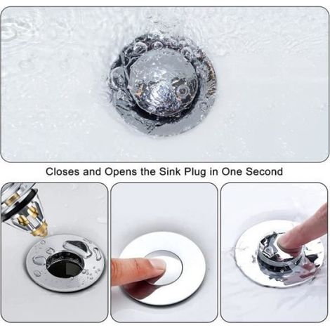 Bouchon de lavabo - Universel - Acier inoxydable - 34-38mm - Anti-bouchon - Installation facile (1/4)