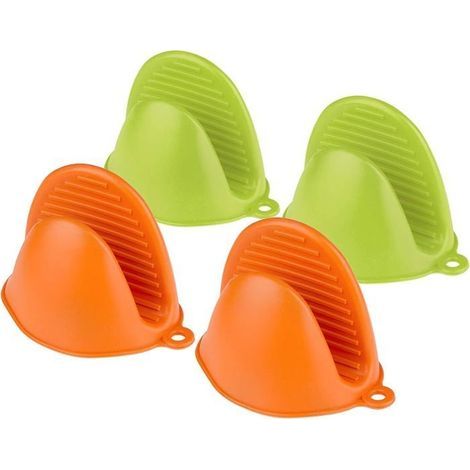 Gants de four en silicone, 4 maniques en silicone, maniques en silicone, mini-four, gants de four résistants à la chaleur (vert + o (1/5)