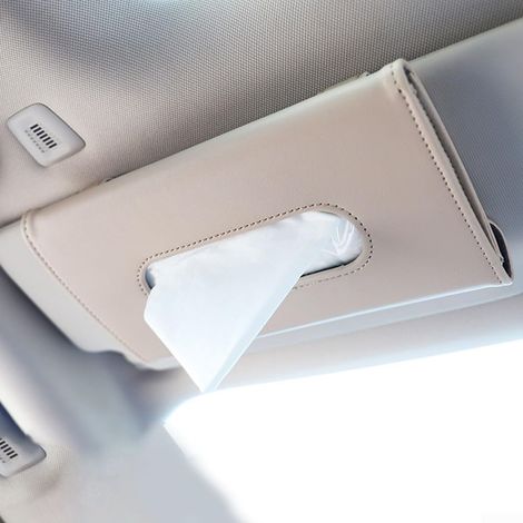 Lot de 2 porte-mouchoirs de voiture, SUV - Boîte à mouchoirs pour pare-soleil - Support à suspendre (beige) (1/5)