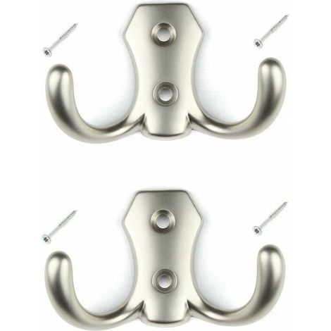2x Crochet métal argent nickel mat avec vis mural Cuisine Salle de bain Porte manteau Serviette Sac Couvert Vêtement Dressing Meuble Placard Patère (1/3)