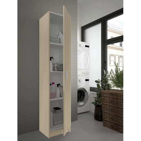 Dmora Armario multifunción Clearwater, Armario auxiliar de 1 puerta, Armario zapatero con baldas, Zapatero vertical, cm 37x37h180, Roble, con embalaje reforzado (1/5)