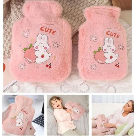 Bouteille d'eau chaude,bouillotte enfant,bouillotte en peluche amovible,chauffe-main en forme de lapin,pour cadeau de noël hiver,1pc (1/4)