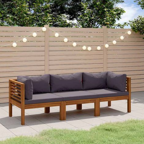 Canapé fixe 3 places de jardin Canapé relax - Banc de jardin avec coussin Bois d'acacia massif BV563228 - BonneVie (1/5)