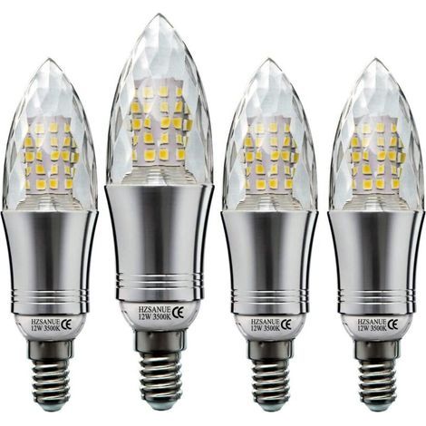 Lot de 4 Ampoule LED en Forme de Bougie E14 12W, Équivalent 100W Ampoule Incandescente, Blanc Lumière du Chaud, Ampoule Bougie Petit Edison à Vis (1/5)