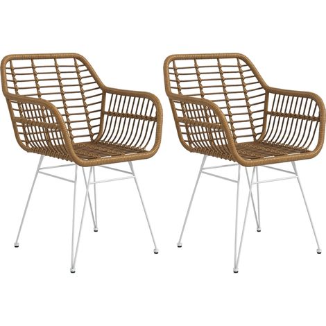 HOMCOM Esszimmerstühle 2er Set Küchenstuhl mit Rückenlehne, Kunstrattan-optik, Sessel mit Fußpolster, Wohnzimmerstuhl, Stühle mit Stahlbeine für Esstisch, Hellbraun+Weiß (1/5)