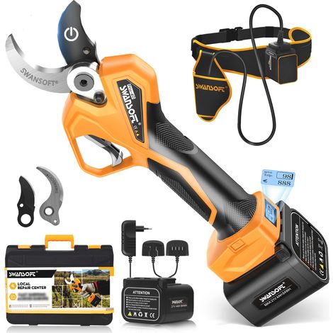 SWANSOFT Sécateur électrique 40 mm avec ouverture de mâchoire anti-coupure et réglable, 2 x 4 Ah, sécateur professionnel sans fil pour fruits et vignes PRU-40 (1/5)